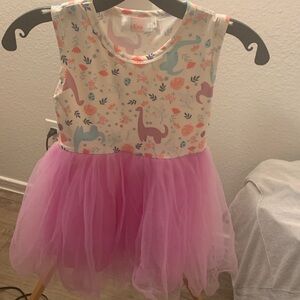 Dinosaur Print Dress with Purple Tulle Skirt